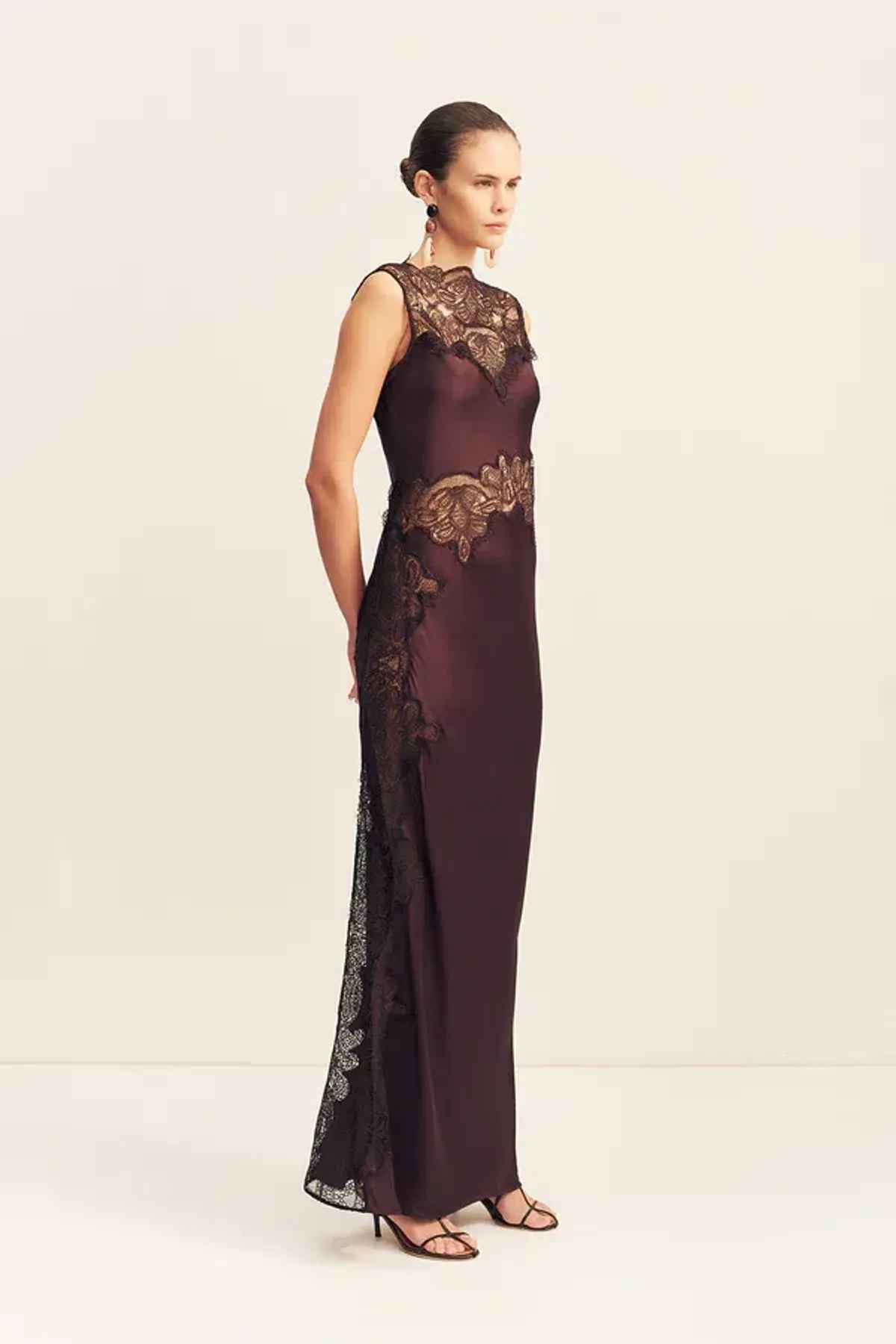 Jamila Lace High Neck Maxi Dress - Espresso - Image 5