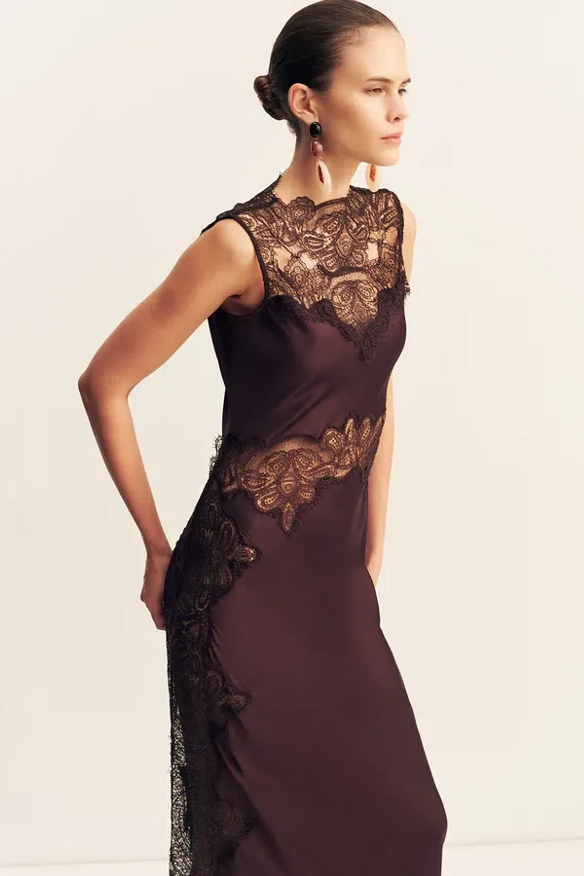 Jamila Lace High Neck Maxi Dress - Espresso - Image 4