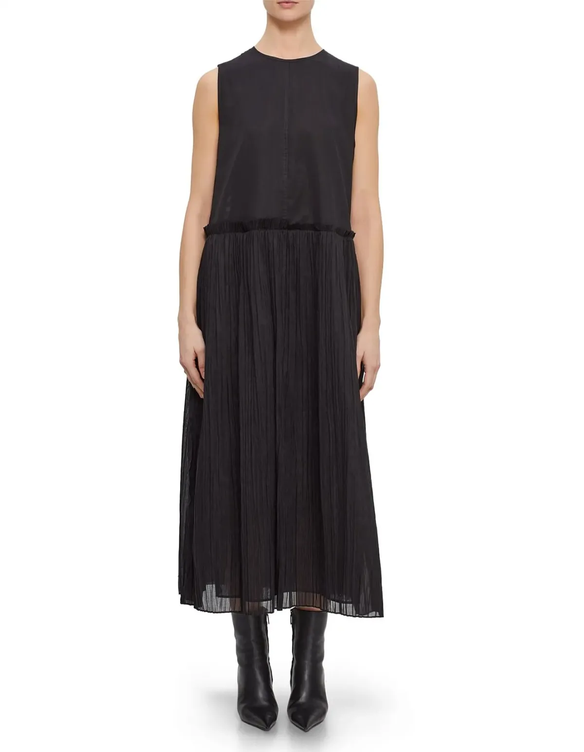 Jil Sander Elegant Pleated Midi Dress Black Size 40 - Image 1
