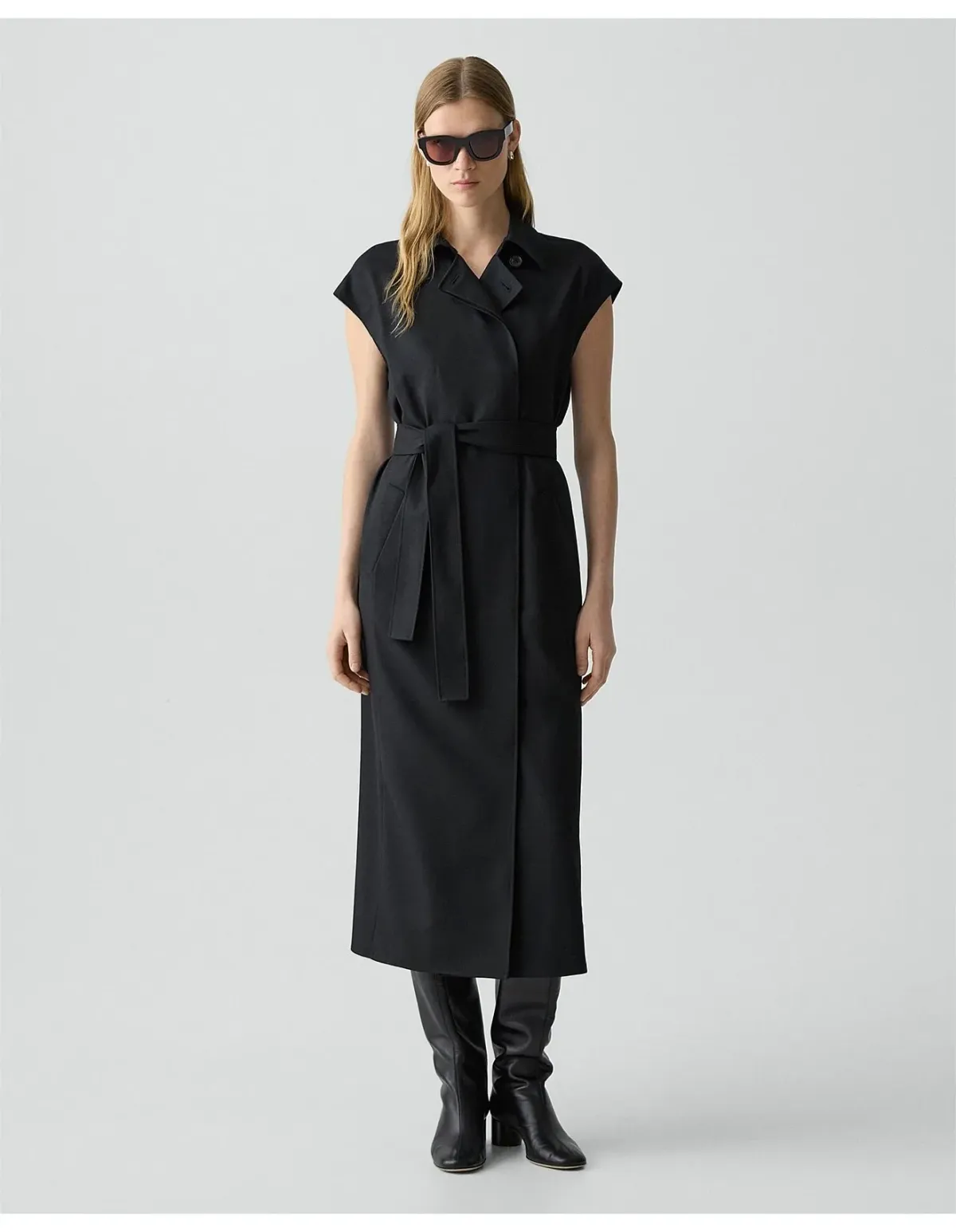 Theory Double-Breasted Wool-Blend Flannel Dress Size S Black - Image 1