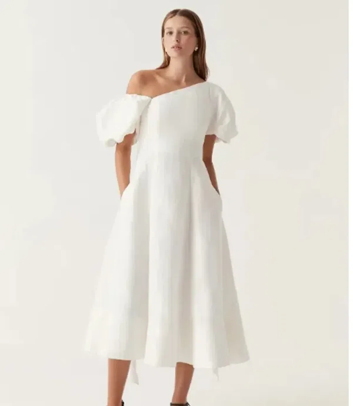 Aje Arista Tulip Puff Sleeve White Midi Size 6 - Image 2