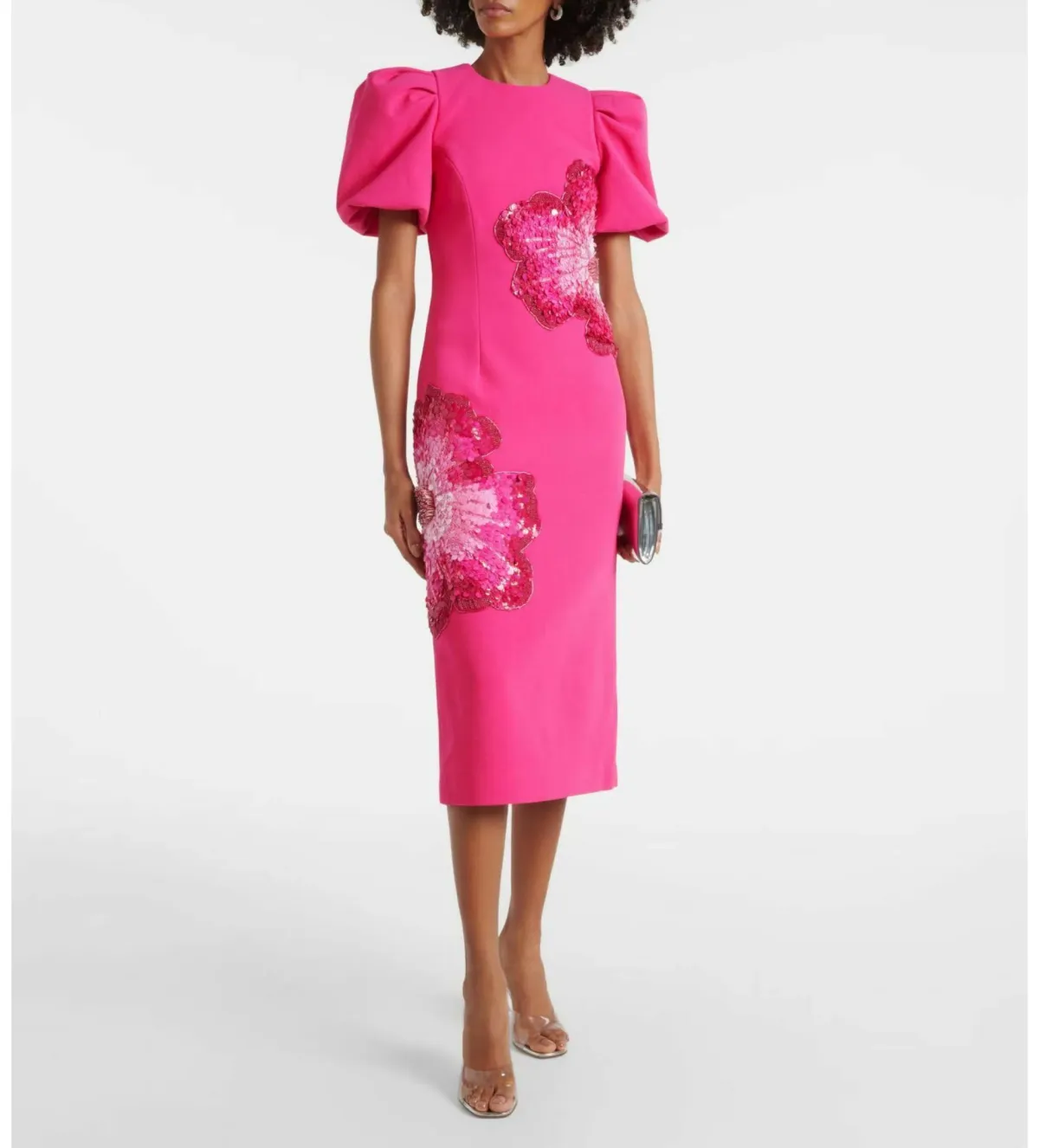 Rebecca Vallance Layana Puff Sleeve Midi Dress in Pink Size 10 - Image 1