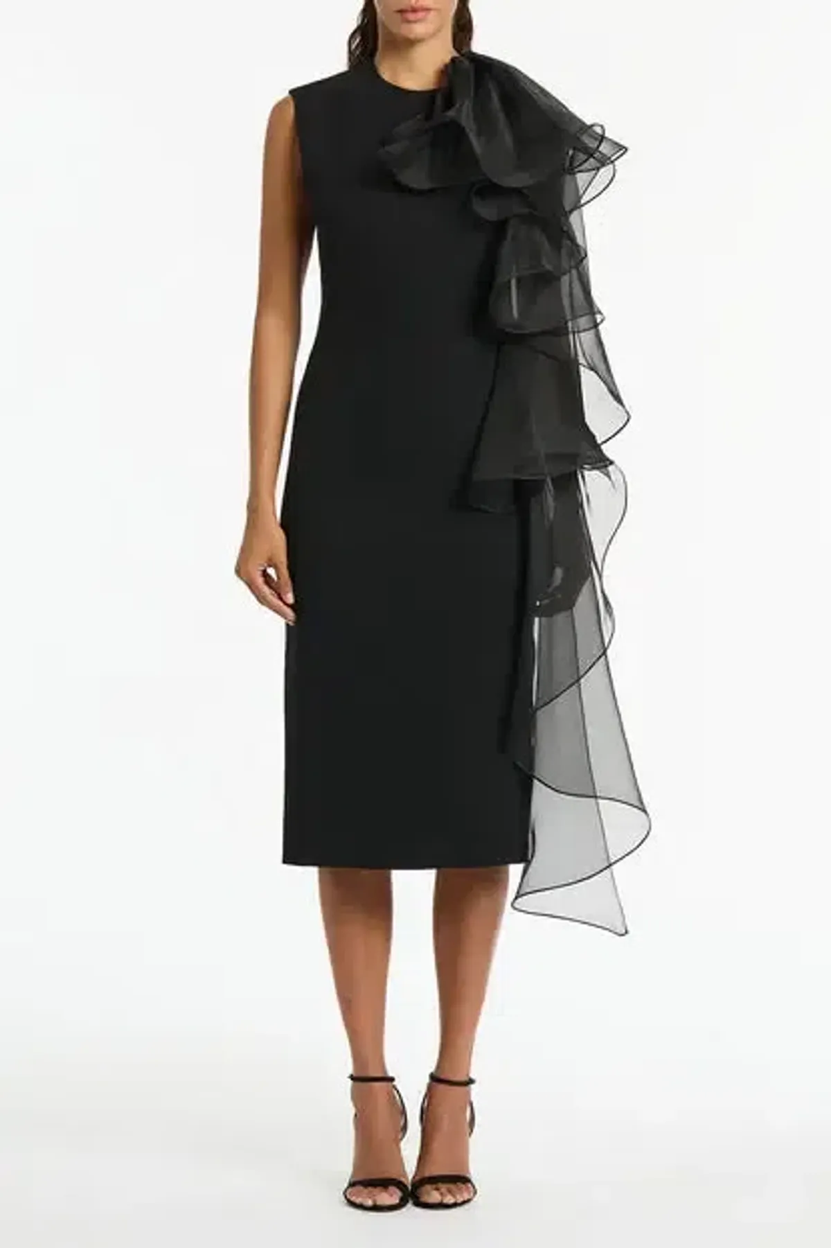 Carla Zampatti Ruffle Shoulder Midi Dress Size AU10 - Image 1
