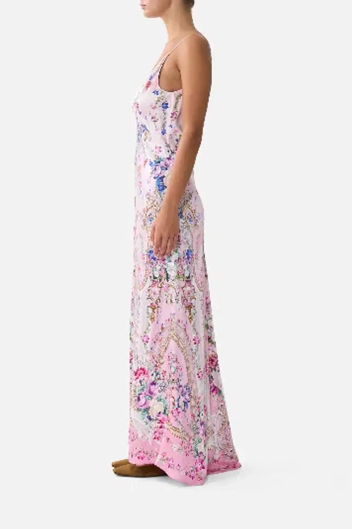 Camilla V-Neck Long Bias Slip Dress With Train Palatial Pastels size S - Image 5