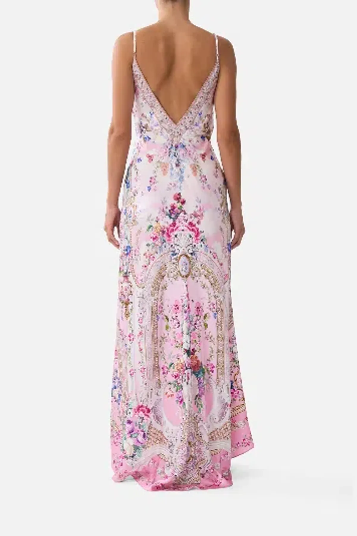 Camilla V-Neck Long Bias Slip Dress With Train Palatial Pastels size S - Image 4