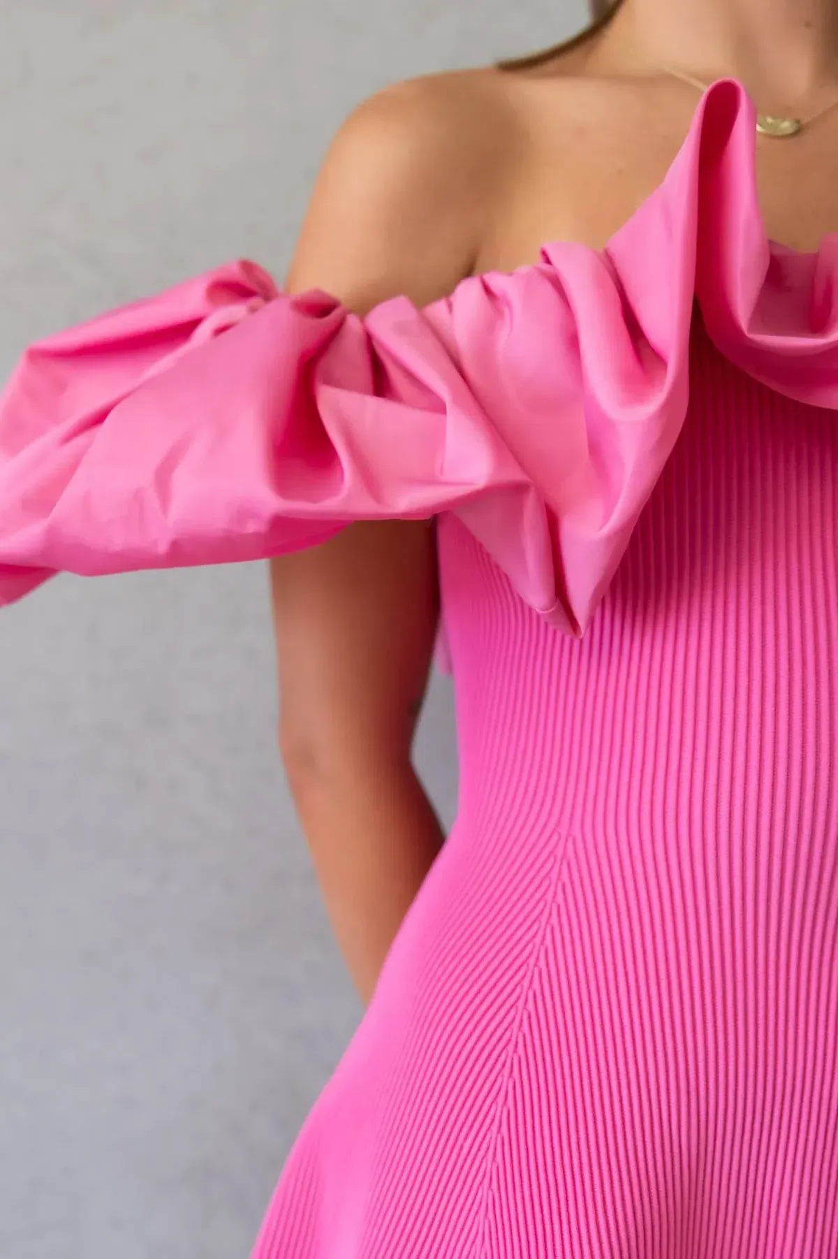 AJE Eldora Ruffle Puff Off the Shoulder Mini Dress In Pink | Size M / Medium - Image 5