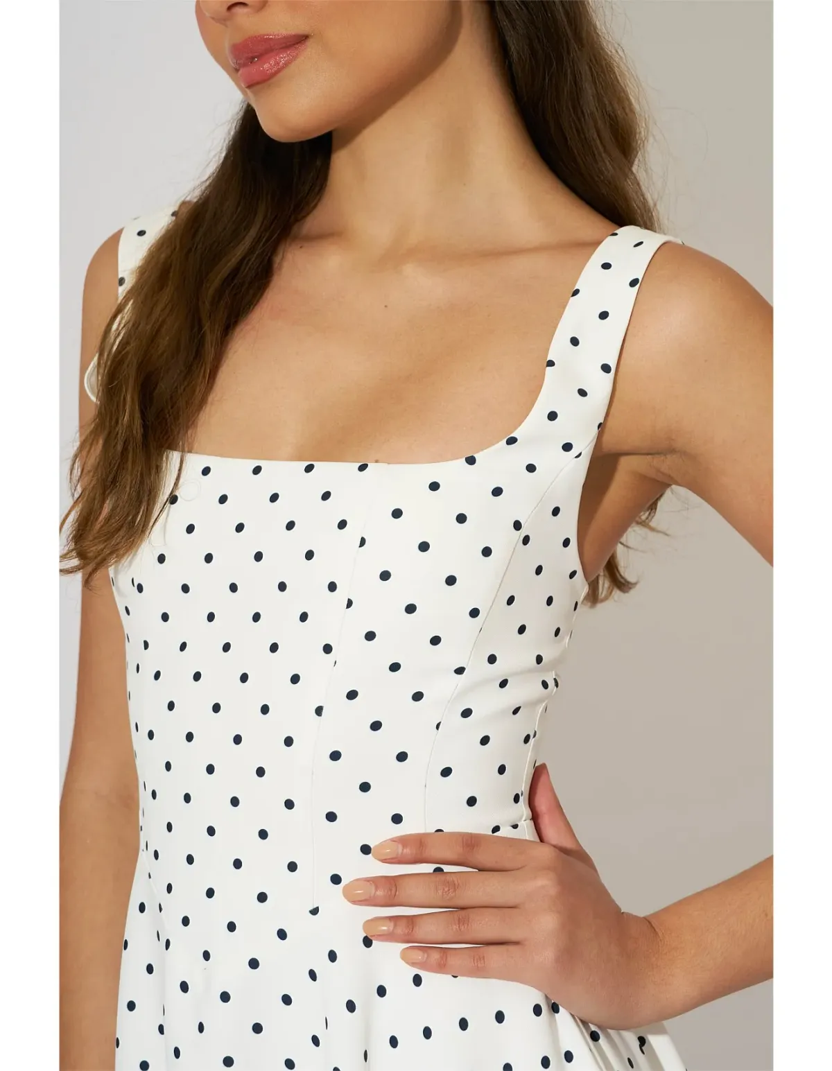 Odd Muse Ultimate Muse High Waist Square Neck Midi Dress M White Polka Dot - Image 5