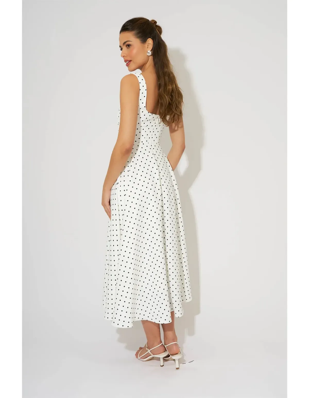 Odd Muse Ultimate Muse High Waist Square Neck Midi Dress M White Polka Dot - Image 3
