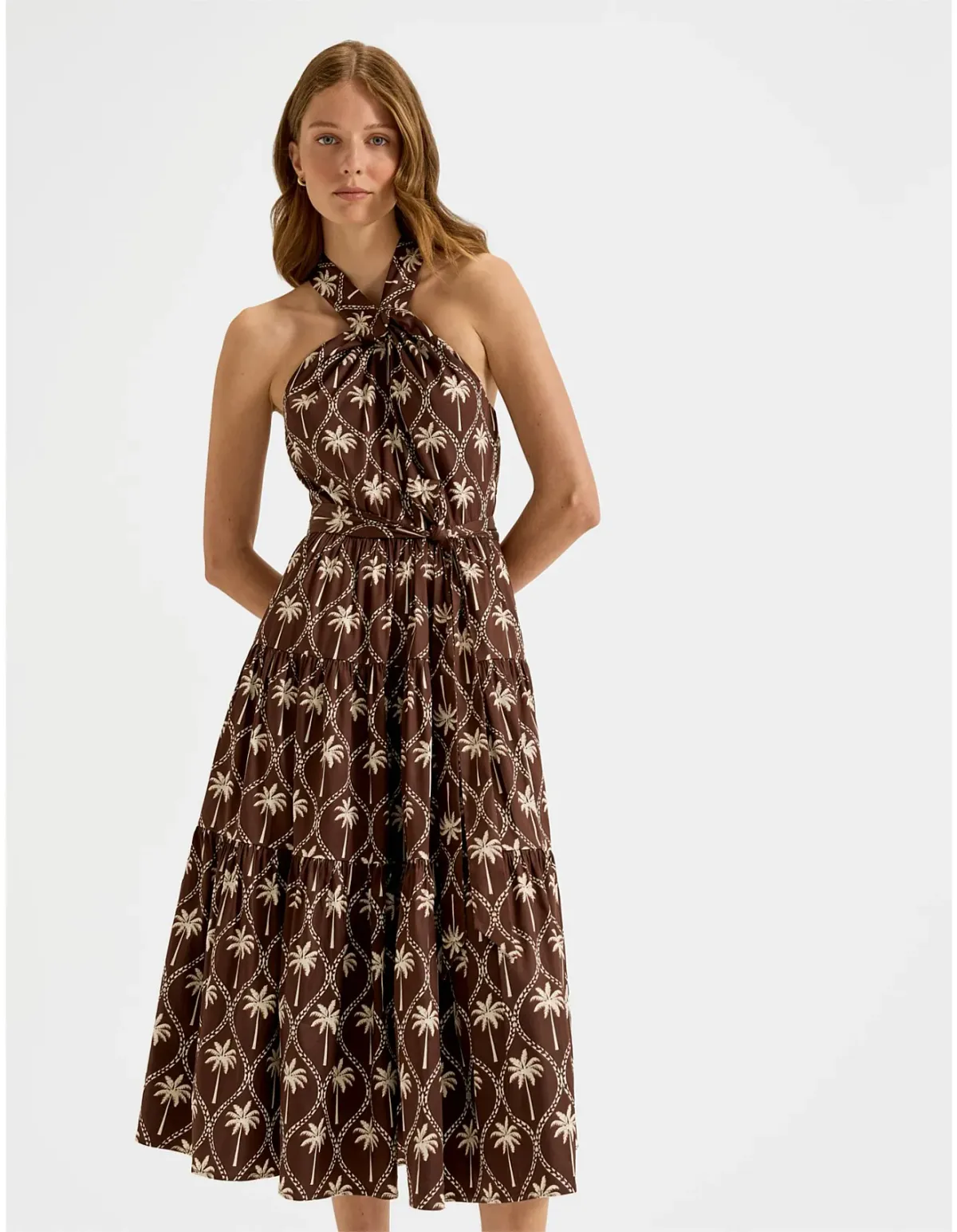 Review Palms Halter Sun Dress Size 8 Chocolate Ivory - Image 4