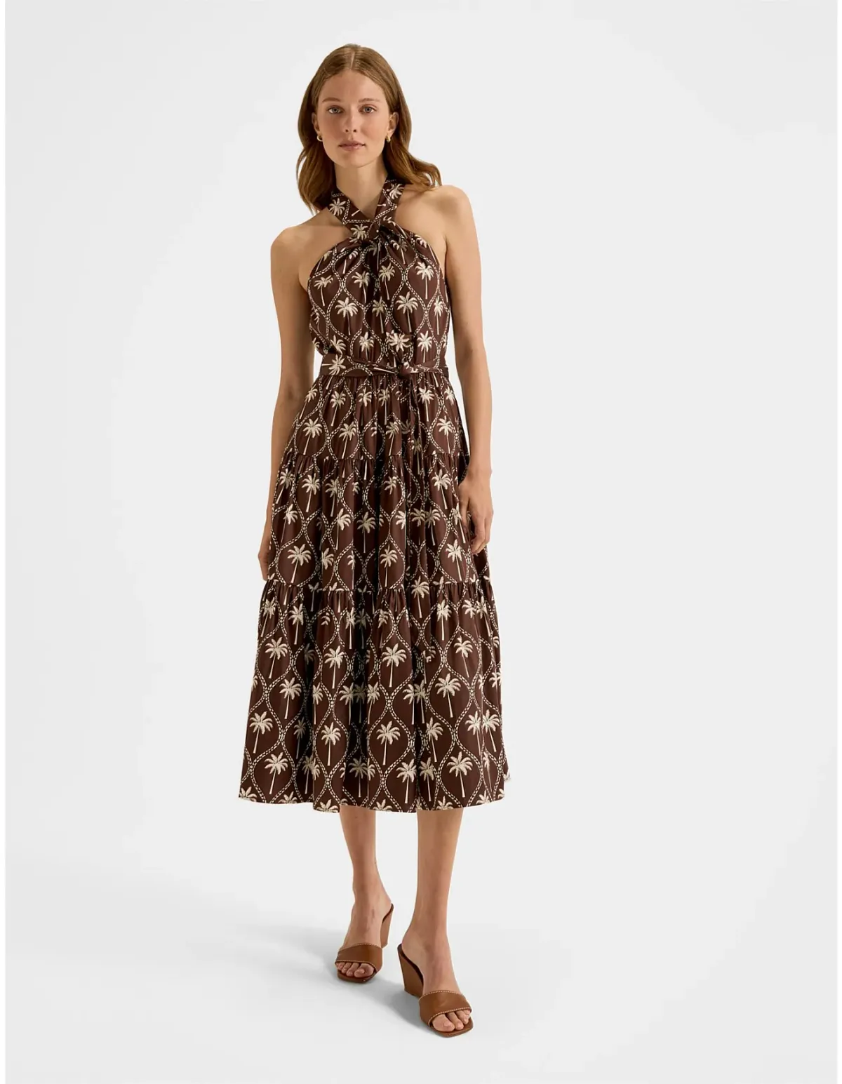 Review Palms Halter Sun Dress Size 8 Chocolate Ivory - Image 1