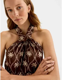 Review Palms Halter Sun Dress Size 10 Chocolate Ivory for rent on The Volte - image 2