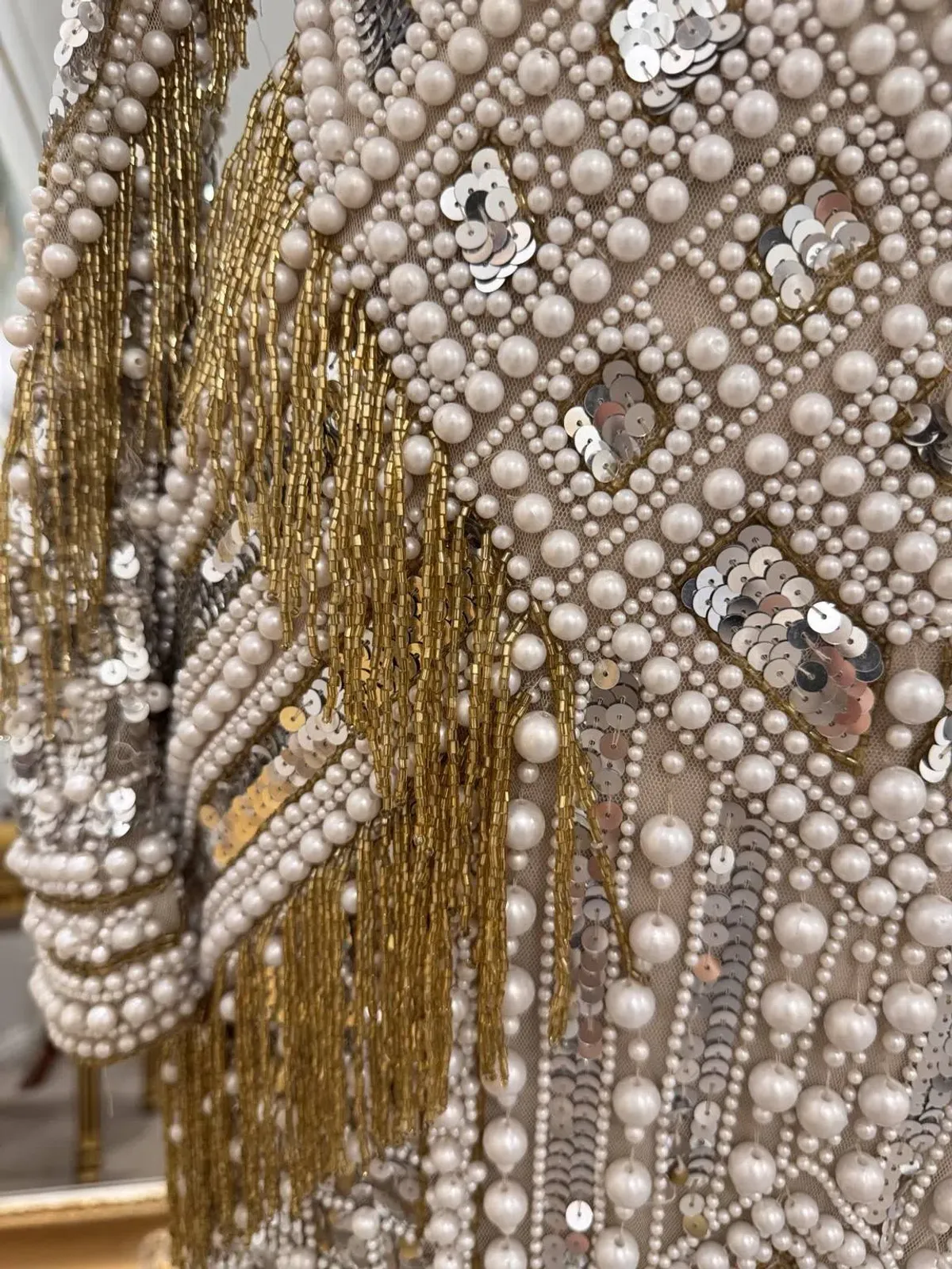 ASOS Limited Edition Pearl & Gold Embellished Fringe Midi Dress - Image 3