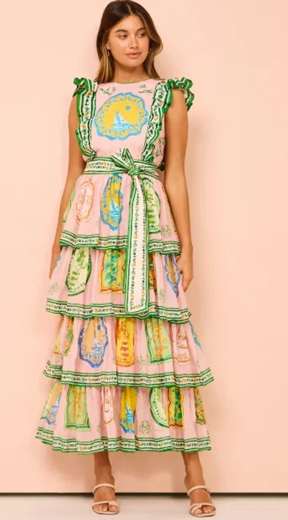 Alemais Porcelain Frill Midi Dress In Pink Size 16 - Image 1