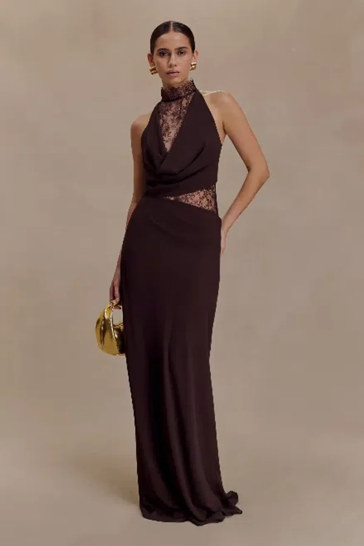 Meshki Arra Chiffon And Lace Halter Maxi Dress - Size M - Image 5