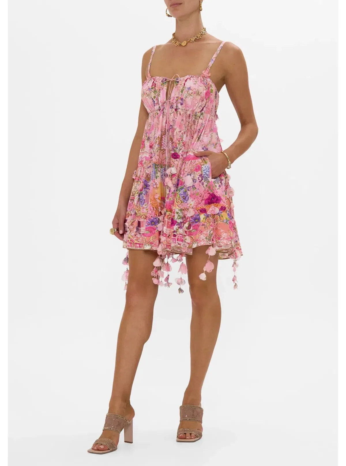 Camilla Gathered Bust Tiered Mini Dress Pink Size 18 - Image 2
