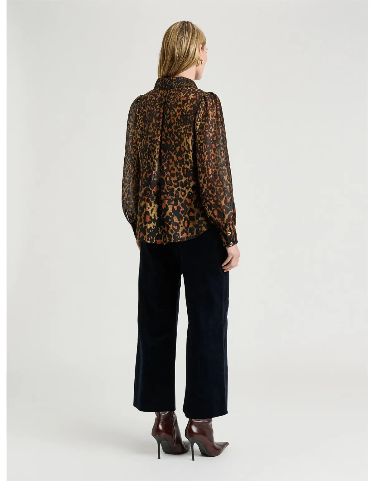 Veronika Maine Leopard Haze Silk Linen Blouse Size 14 - Image 4