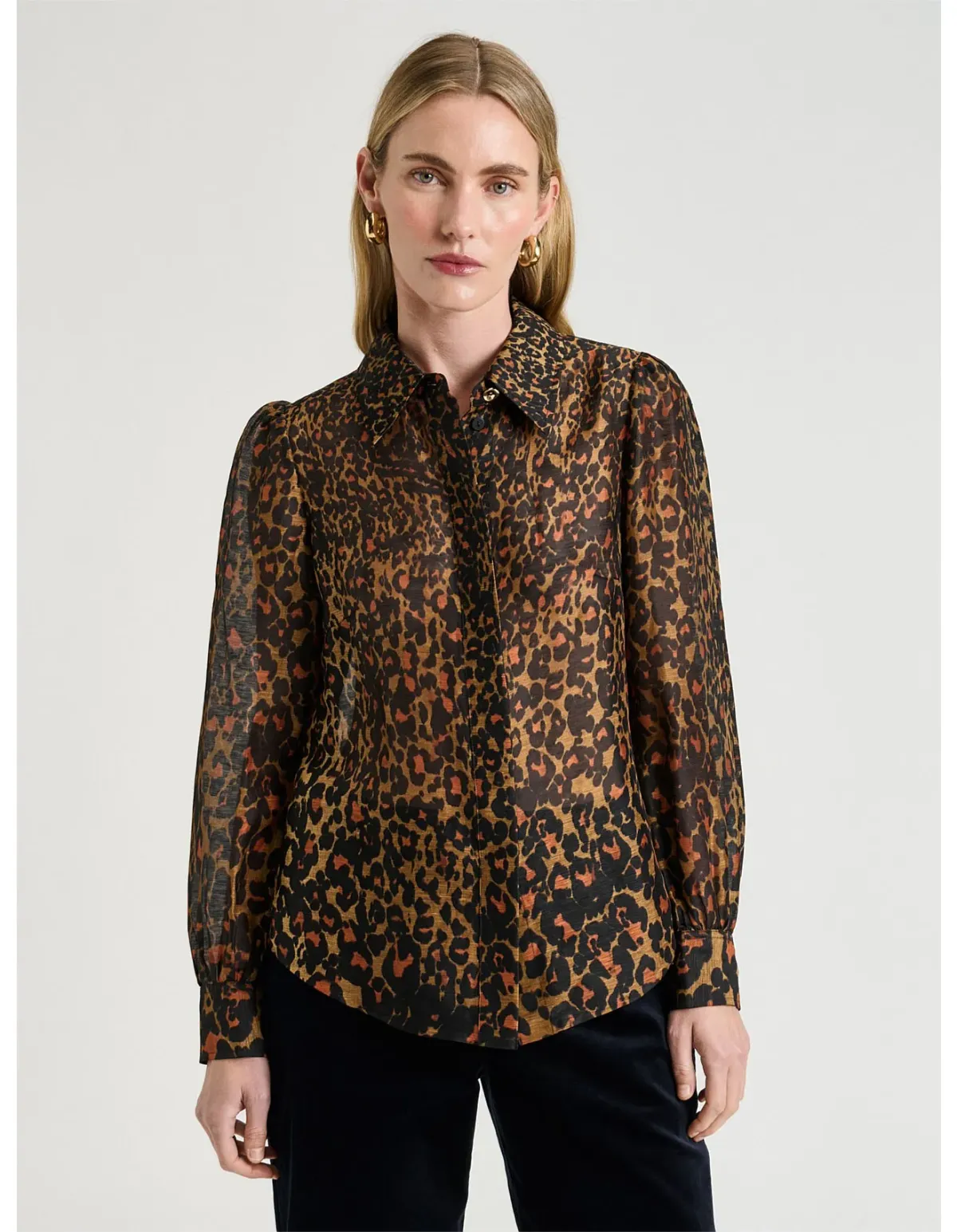 Veronika Maine Leopard Haze Silk Linen Blouse Size 14 - Image 1