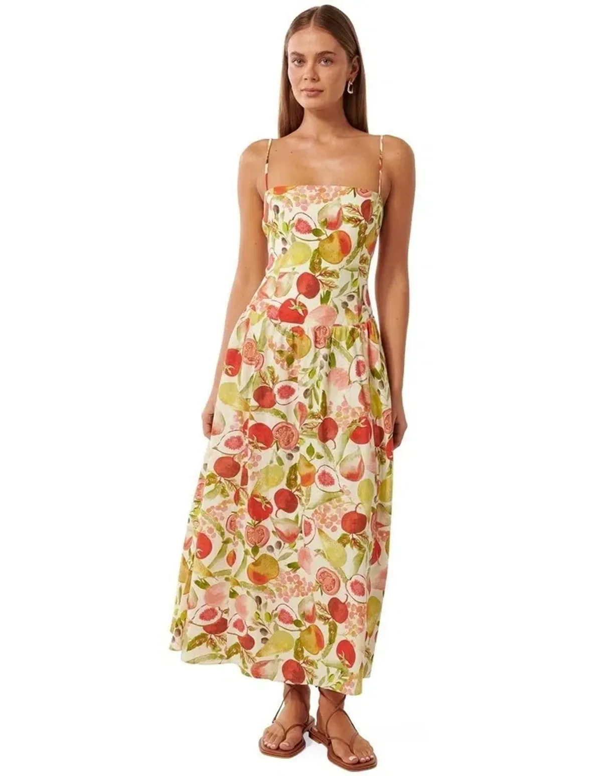 Forever New Brooke Linen Drop Waist Midi Dress in Multi - Image 1