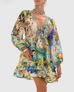 Camilla Short Tie Front Blouson Mini Dress Floral Size 16 for rent on The Volte - image 2