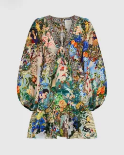 Camilla Short Tie Front Blouson Mini Dress Floral Size 16 for rent on The Volte - image 5