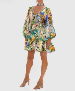 Camilla Short Tie Front Blouson Mini Dress Floral Size 16 for rent on The Volte - image 3