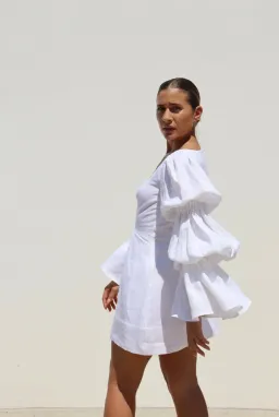 Isabella Longginou White Puff Mini Dress for rent on The Volte - image 2
