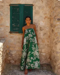 Isabella Longginou Green Floral Strapless Maxi Dress Size 14 for rent on The Volte - image 1