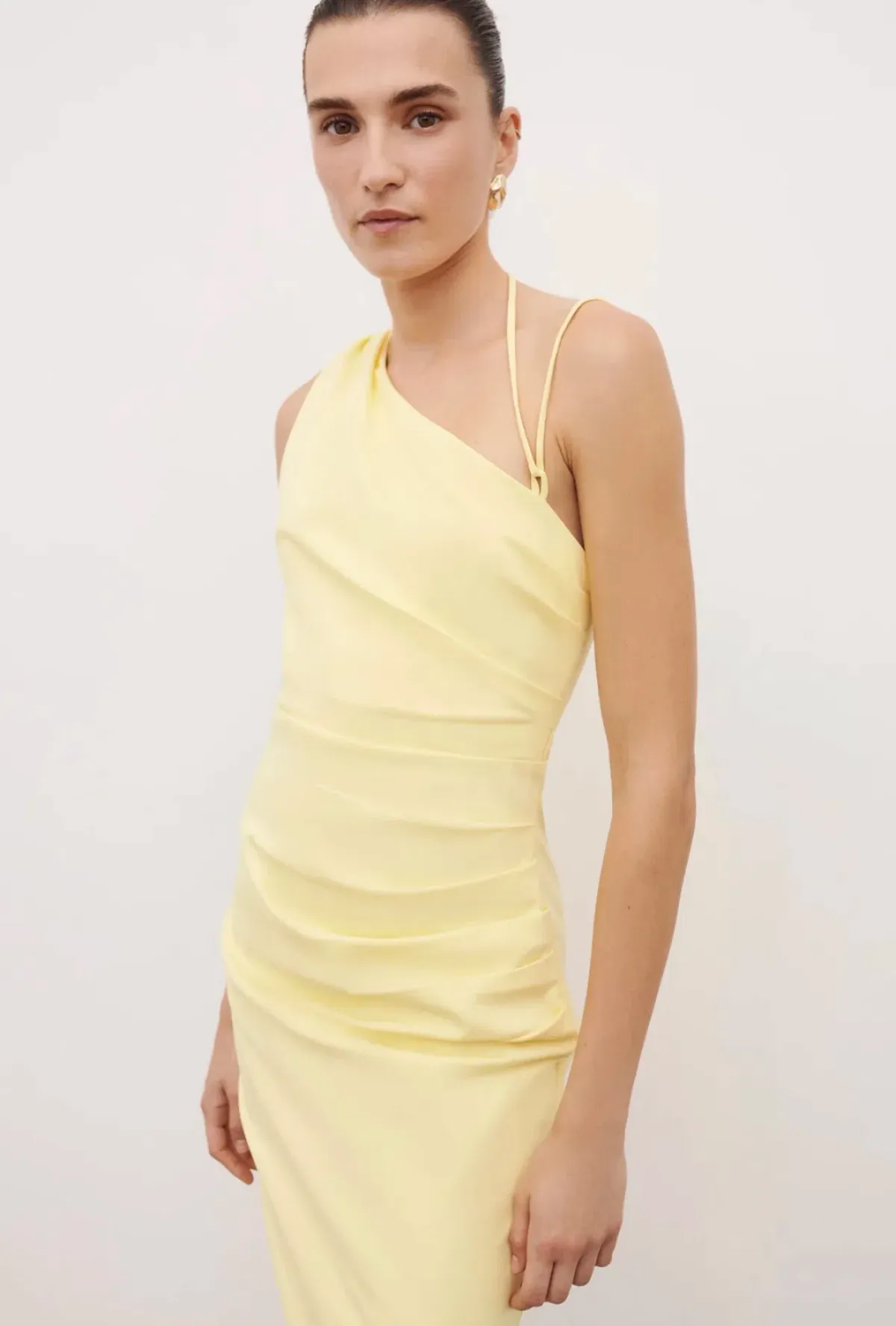 Shona Joy Lani Asymmetrical Gathered Maxi Dress Lemonade Size 14 - Image 3