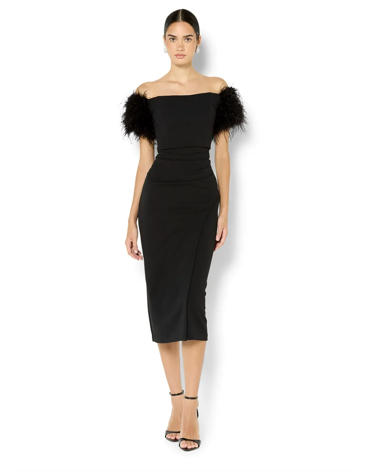 Montique Enora Feather Trim Cocktail Dress Size 10 AU Black - Image 1
