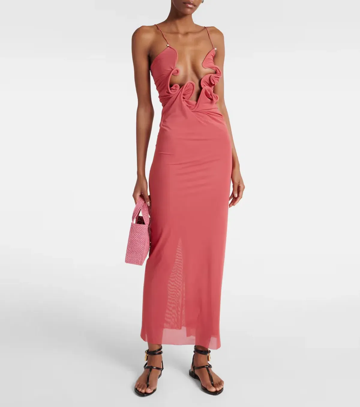 Christopher Esber Molded Venus cutout mesh maxi dress size 8 Cayenne/Coral/Pink - Image 1