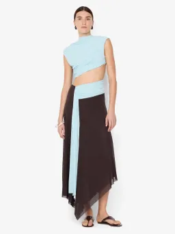 Bec and Bridge Conni Asym Midi Dress Artic Blue and Dark Choc Size 10 for rent on The Volte - image 1