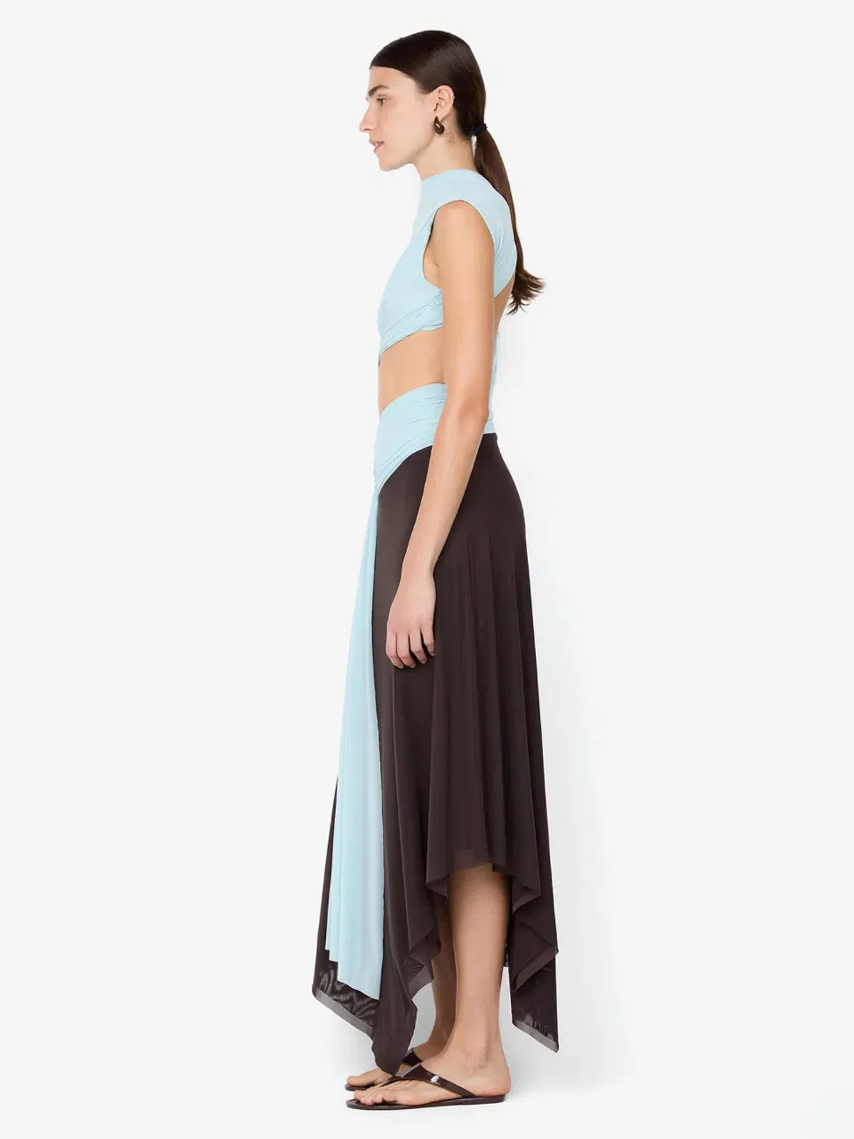 Bec and Bridge Conni Asym Midi Dress Artic Blue and Dark Choc Size 10 - Image 2