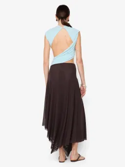 Bec and Bridge Conni Asym Midi Dress Artic Blue and Dark Choc Size 10 for rent on The Volte - image 3