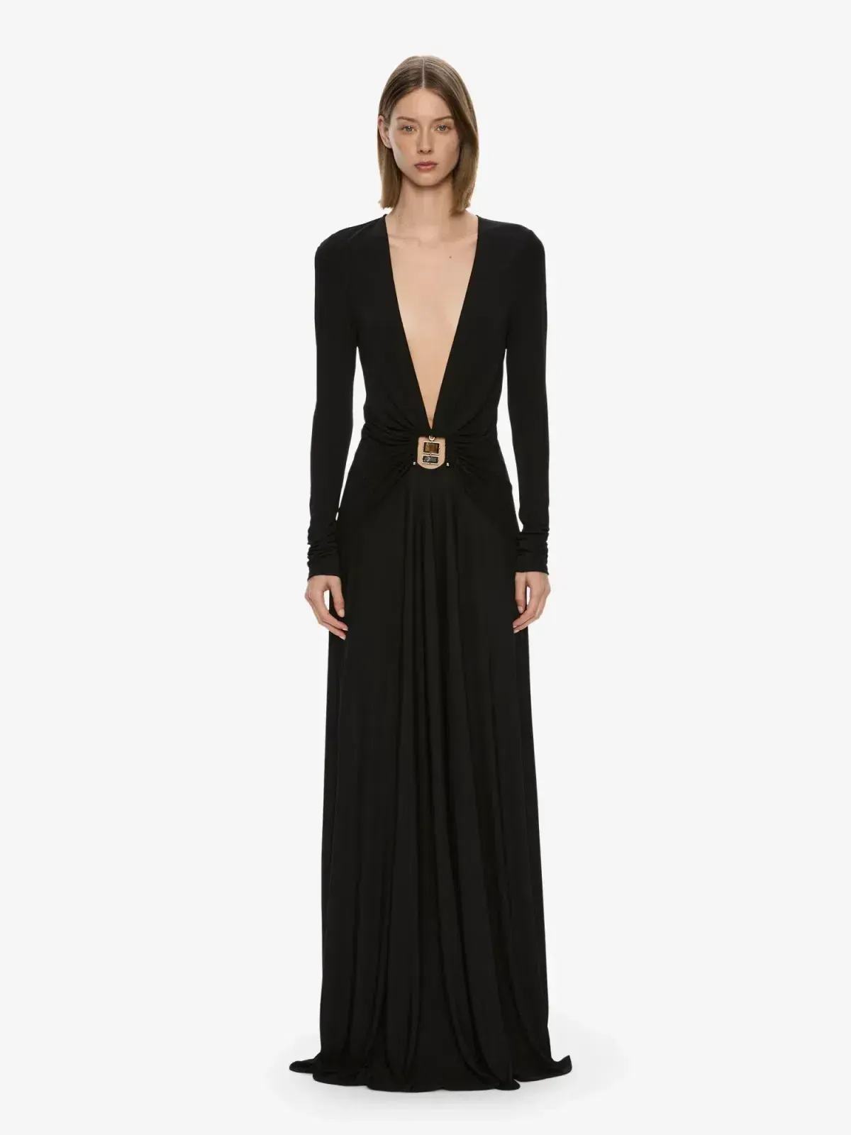Christopher Ebser Bezel Quartz Ruched Long Sleeve Dress Black Size 6 - Image 1
