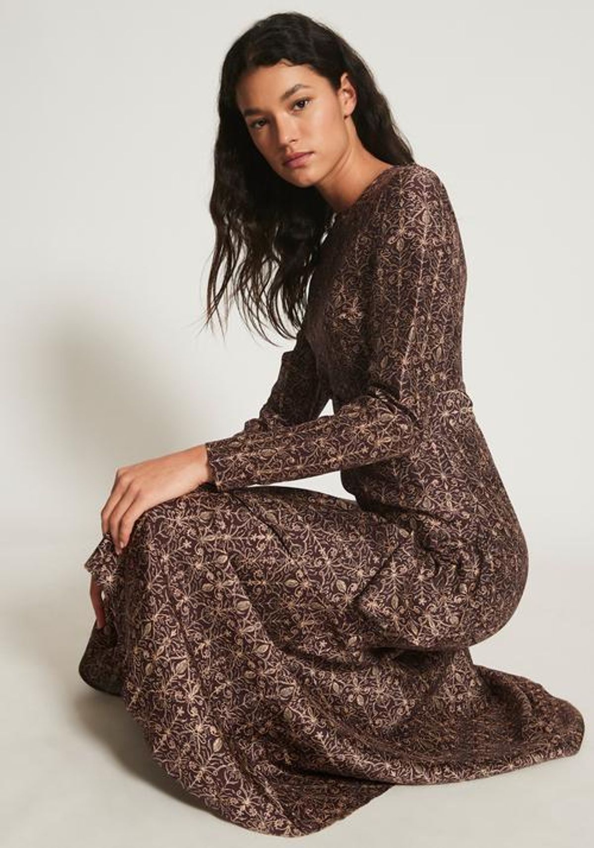 Sir The Label Siena Asymmetric Ruffle Midi Gown Brown | AU 10 - Image 2