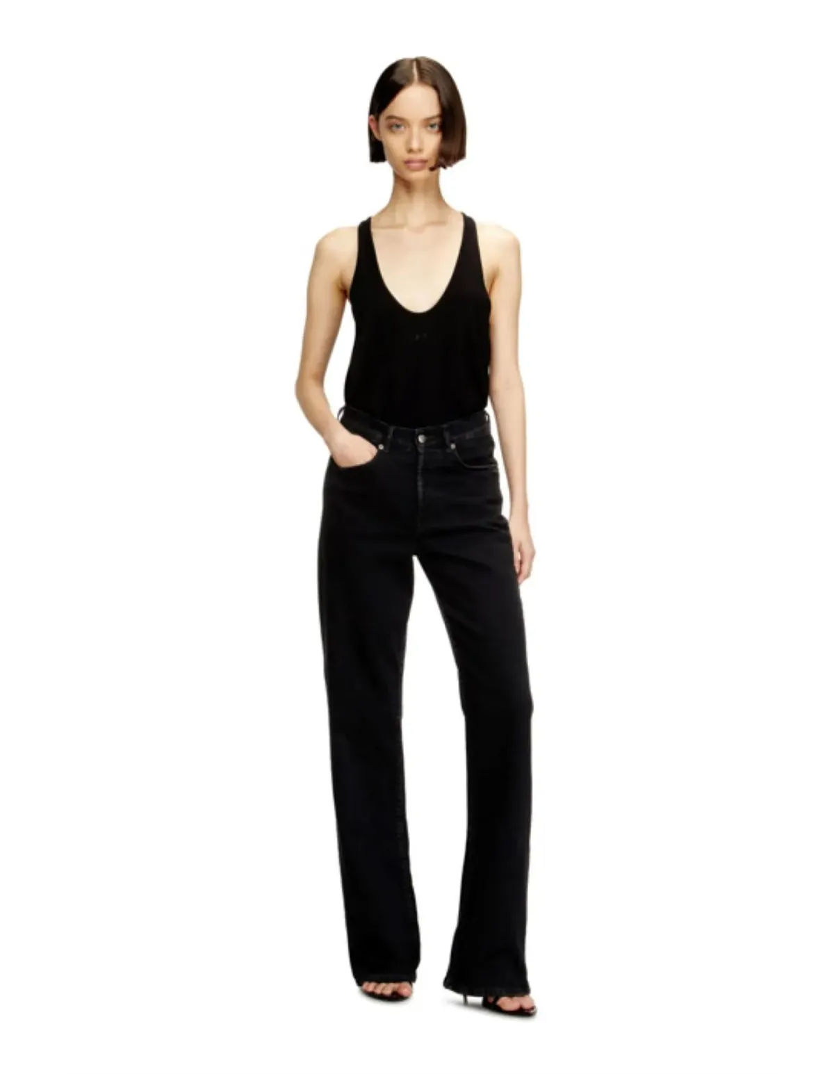 Diesel 1971 D-SENT L.32 High Rise Straight Leg Jeans Size 28 Black - Image 2