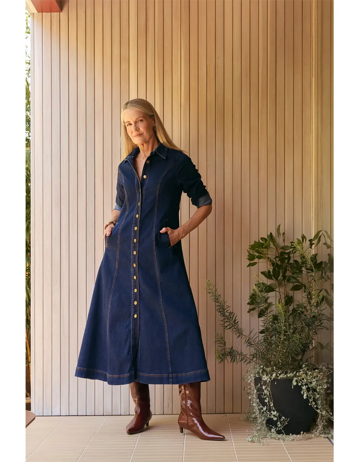 Adrift Collared Denim Dress XL Dark Wash - Image 3