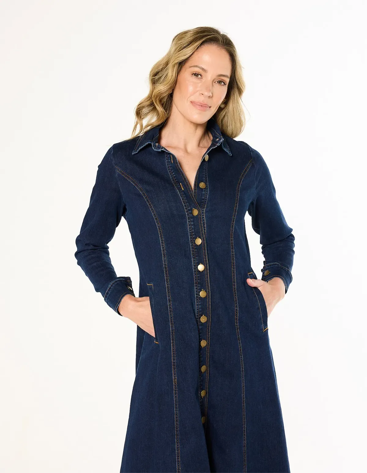 Adrift Collared Denim Dress XL Dark Wash - Image 5