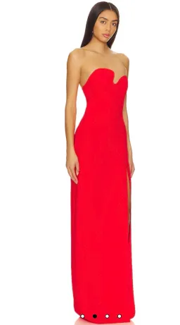 Amanda Uprichard full length puzzle gown in size 8, in crimson with leg slit for rent on The Volte - image 2