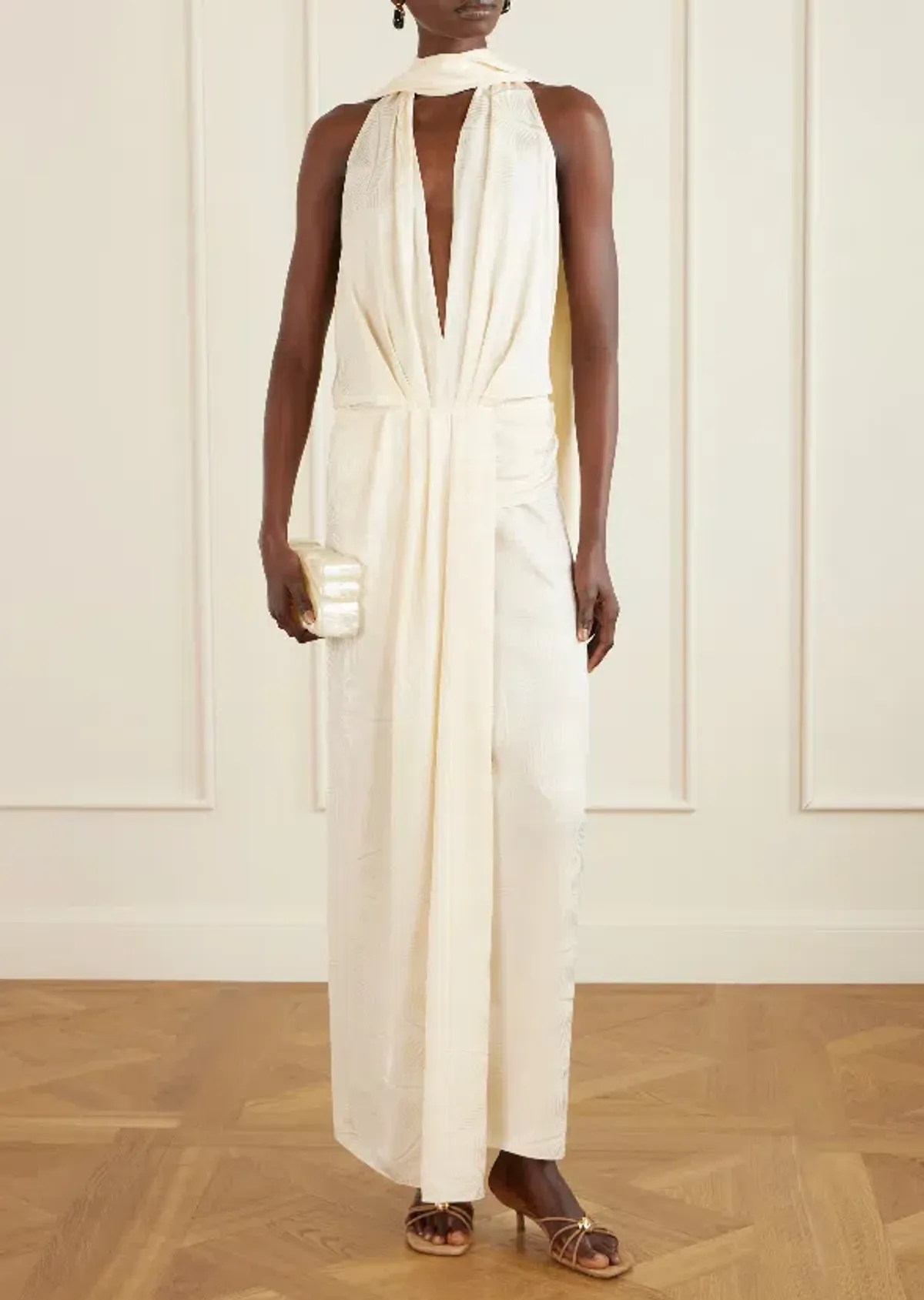 JOHANNA ORTIZ Wildly Beautiful tasseled satin-jacquard halterneck maxi dress size AU 8 - Image 2