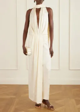 JOHANNA ORTIZ Wildly Beautiful tasseled satin-jacquard halterneck maxi dress size AU 8  for rent on The Volte - image 2
