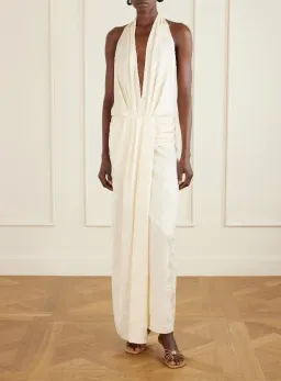 JOHANNA ORTIZ Wildly Beautiful tasseled satin-jacquard halterneck maxi dress size AU 8  for rent on The Volte - image 3