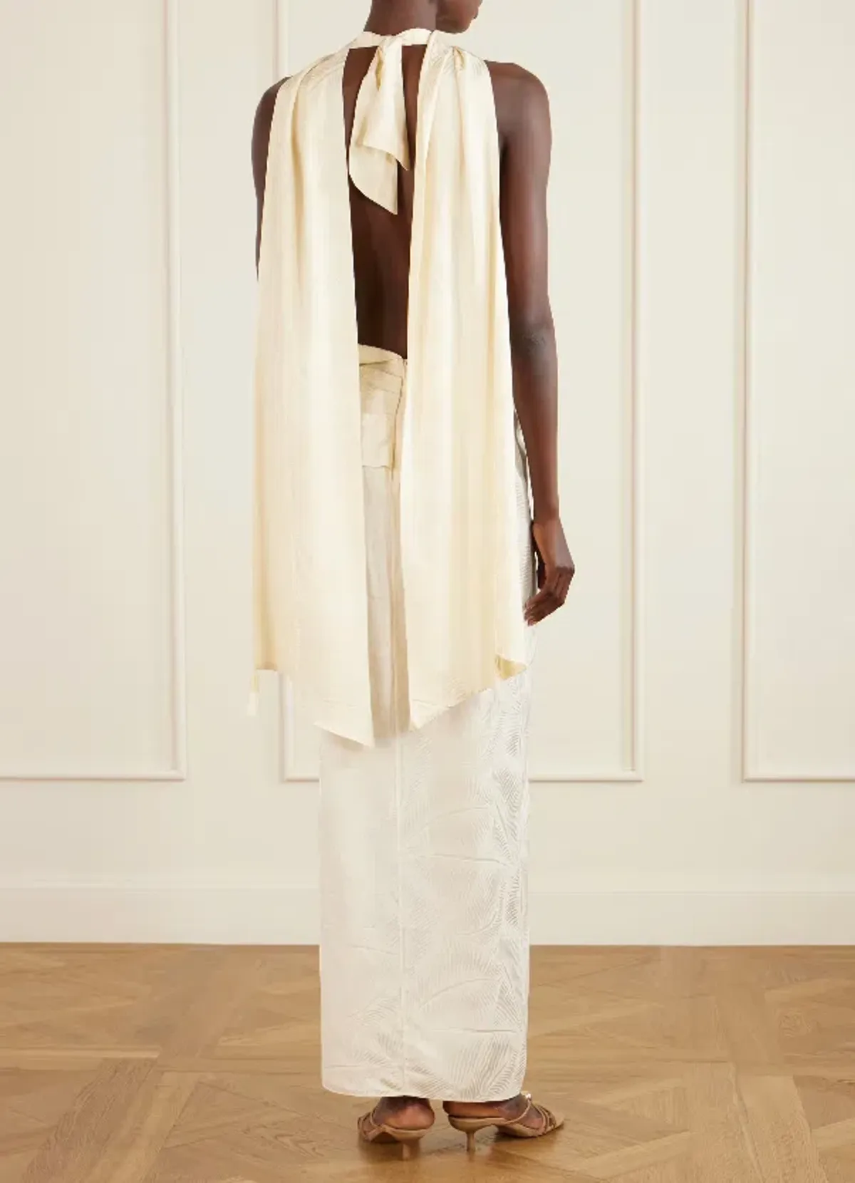 JOHANNA ORTIZ Wildly Beautiful tasseled satin-jacquard halterneck maxi dress size AU 8 - Image 4