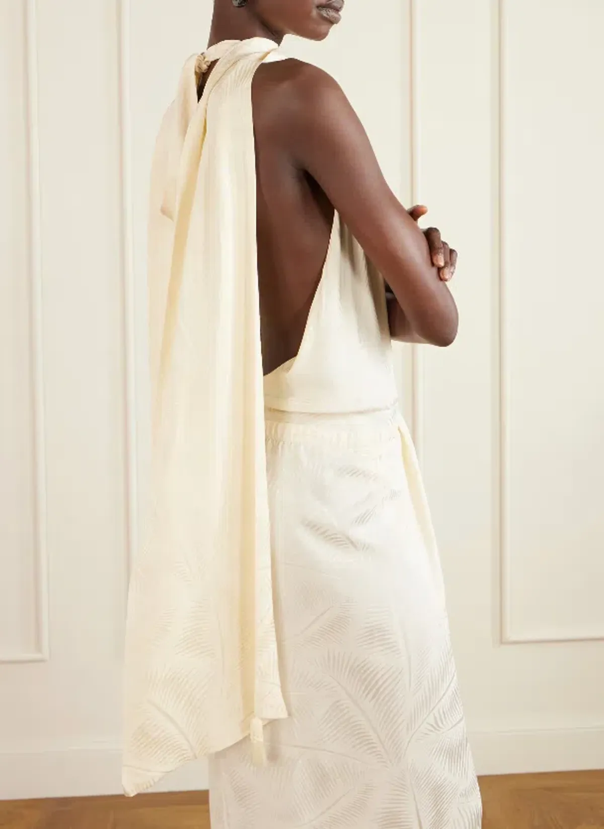 JOHANNA ORTIZ Wildly Beautiful tasseled satin-jacquard halterneck maxi dress size AU 8 - Image 5