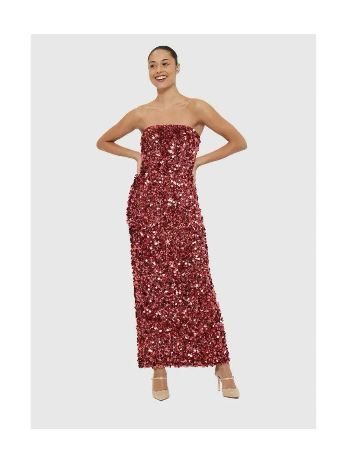 👠Leo Lin Rayna Sequin Bustier Maxi Dress - Size 12 - Mulberry / Red Wine / Burgundy Strapless Formal Gown 👠 - Image 1