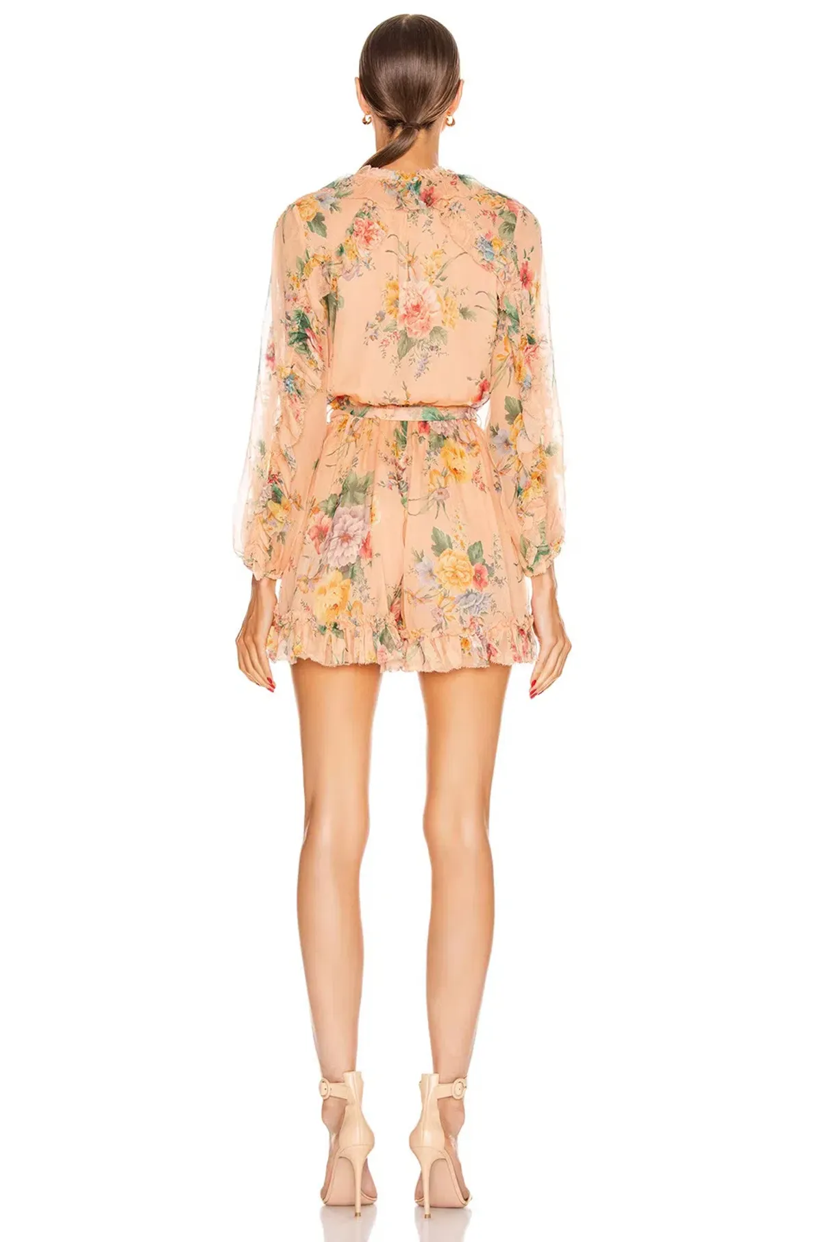 Zimmermann Zinnia Plunge Ruffle Playsuit Coral Floral Size 6 - Image 2