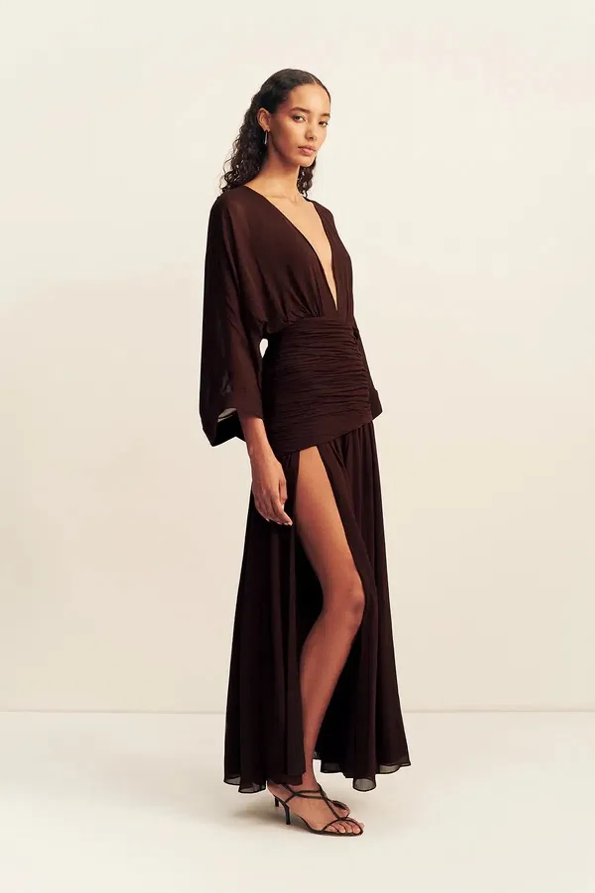 Shona Joy Amina Flared Sleeve Plunged Maxi / Ristretto / Size 14 - Image 1