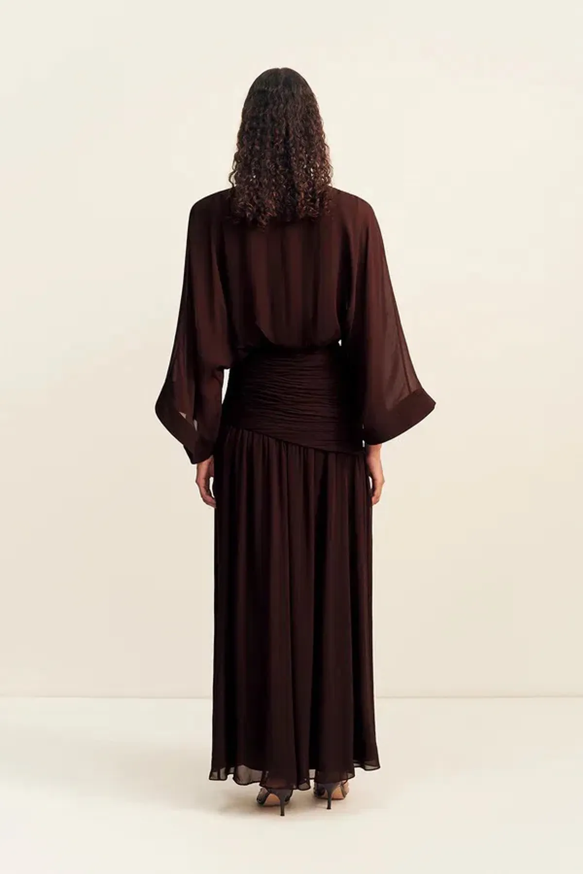 Shona Joy Amina Flared Sleeve Plunged Maxi / Ristretto / Size 14 - Image 3