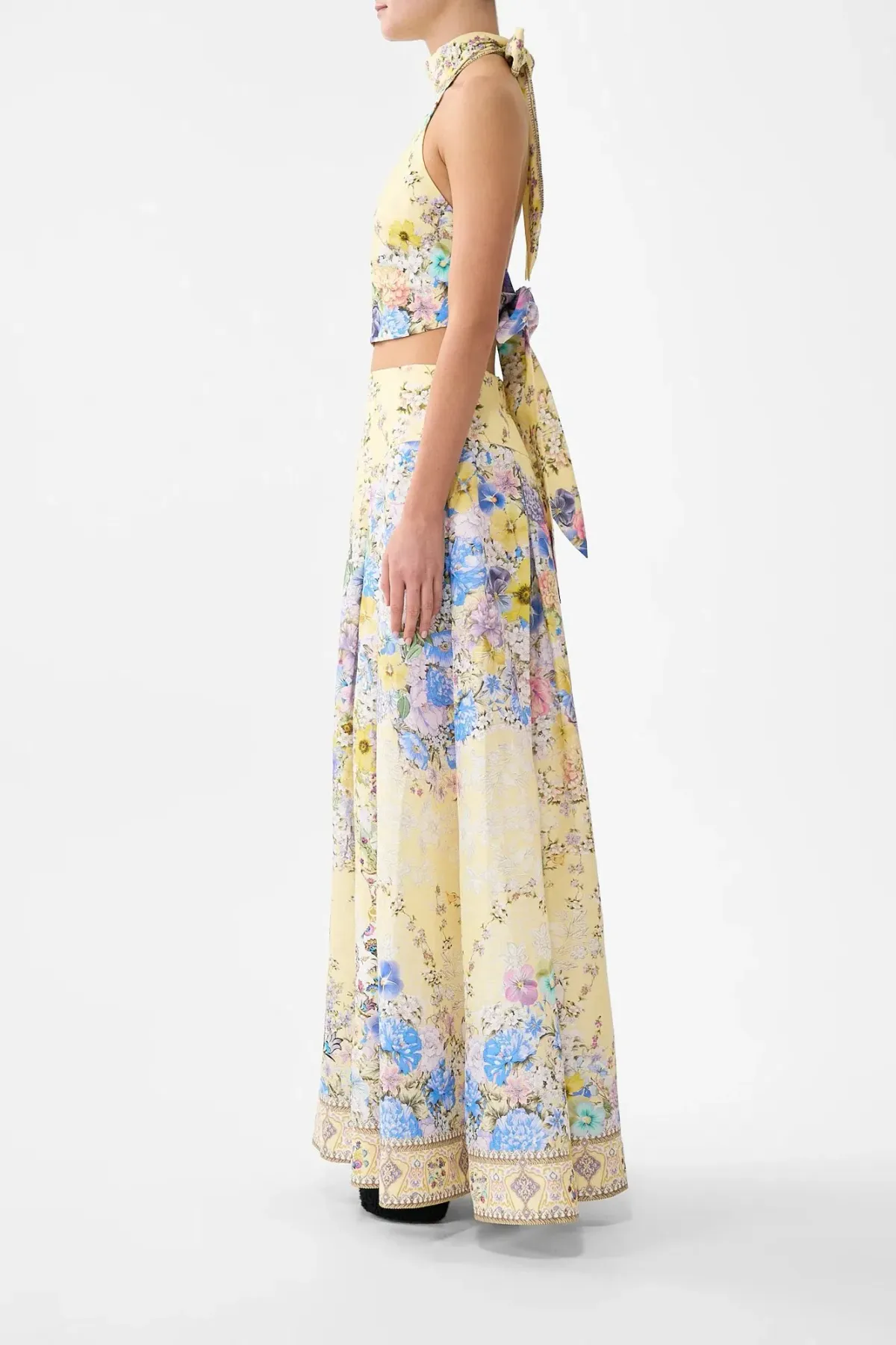 Camilla Darling Buds Halter Tie Back Top Cropped Yellow Floral Size 12 / M/L — Races, Wedding Guest, Cocktail - Image 2