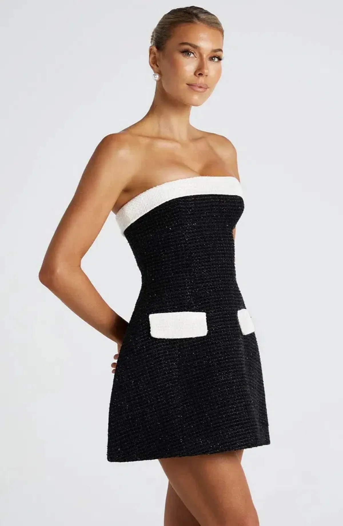 Babyboo Sabine Mini Dress Black Tweed Strapless Size 8 / S - Image 2